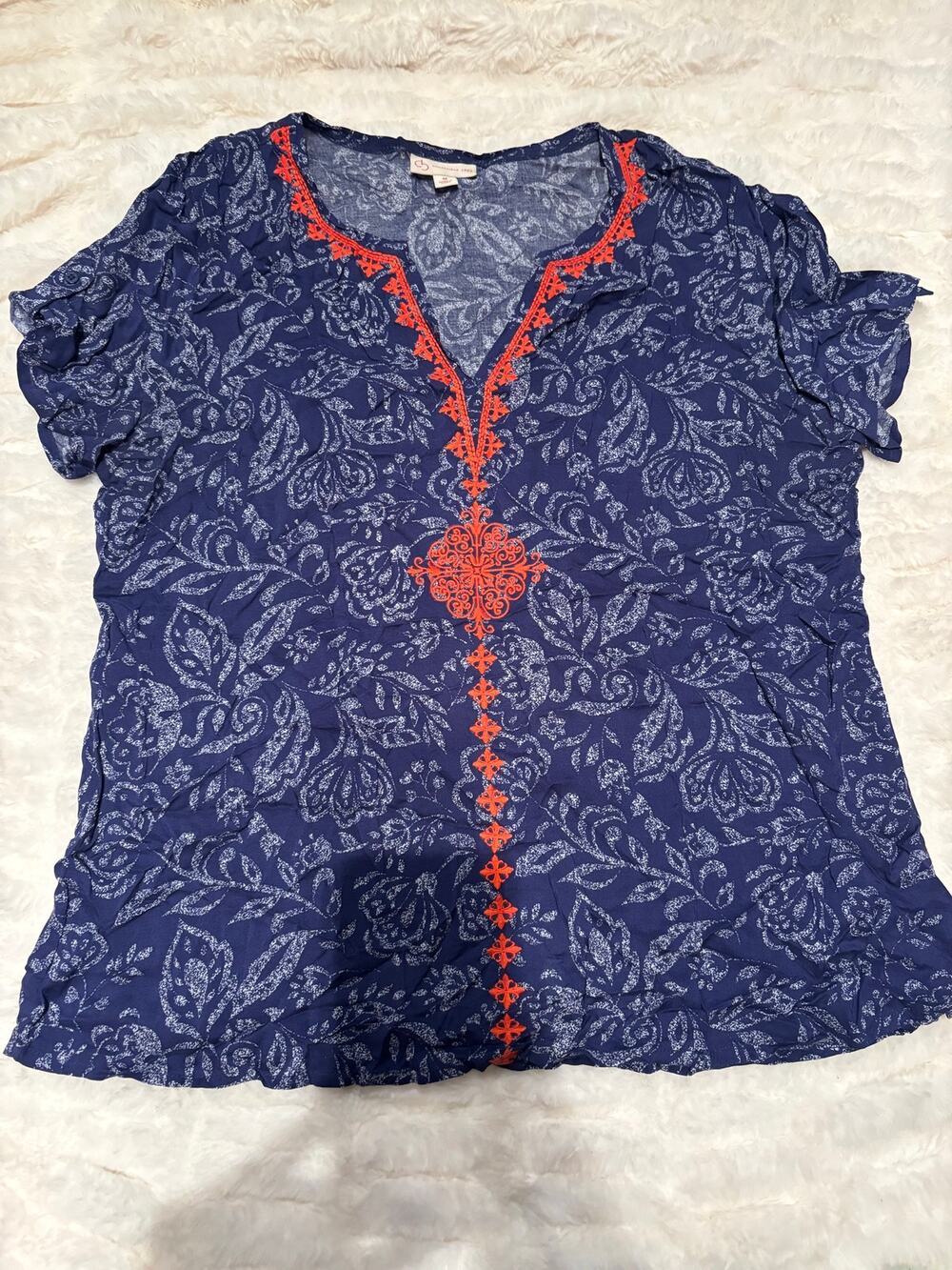 Christopher & Banks Paisley Blouse Women's Medium Navy Boho Cottagecore